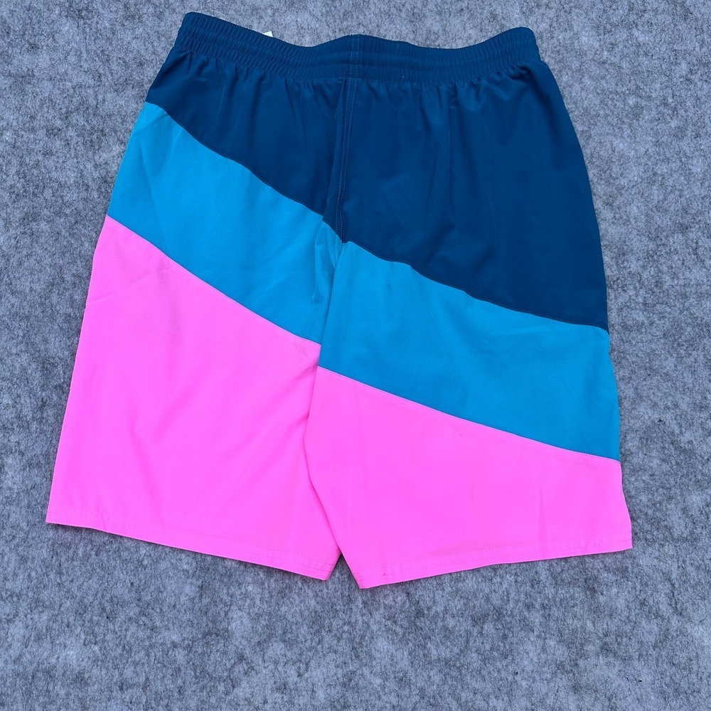 Nike Swim Mens L Blue Pink Colorblock Four-Way Stretch Trunk Board Shorts